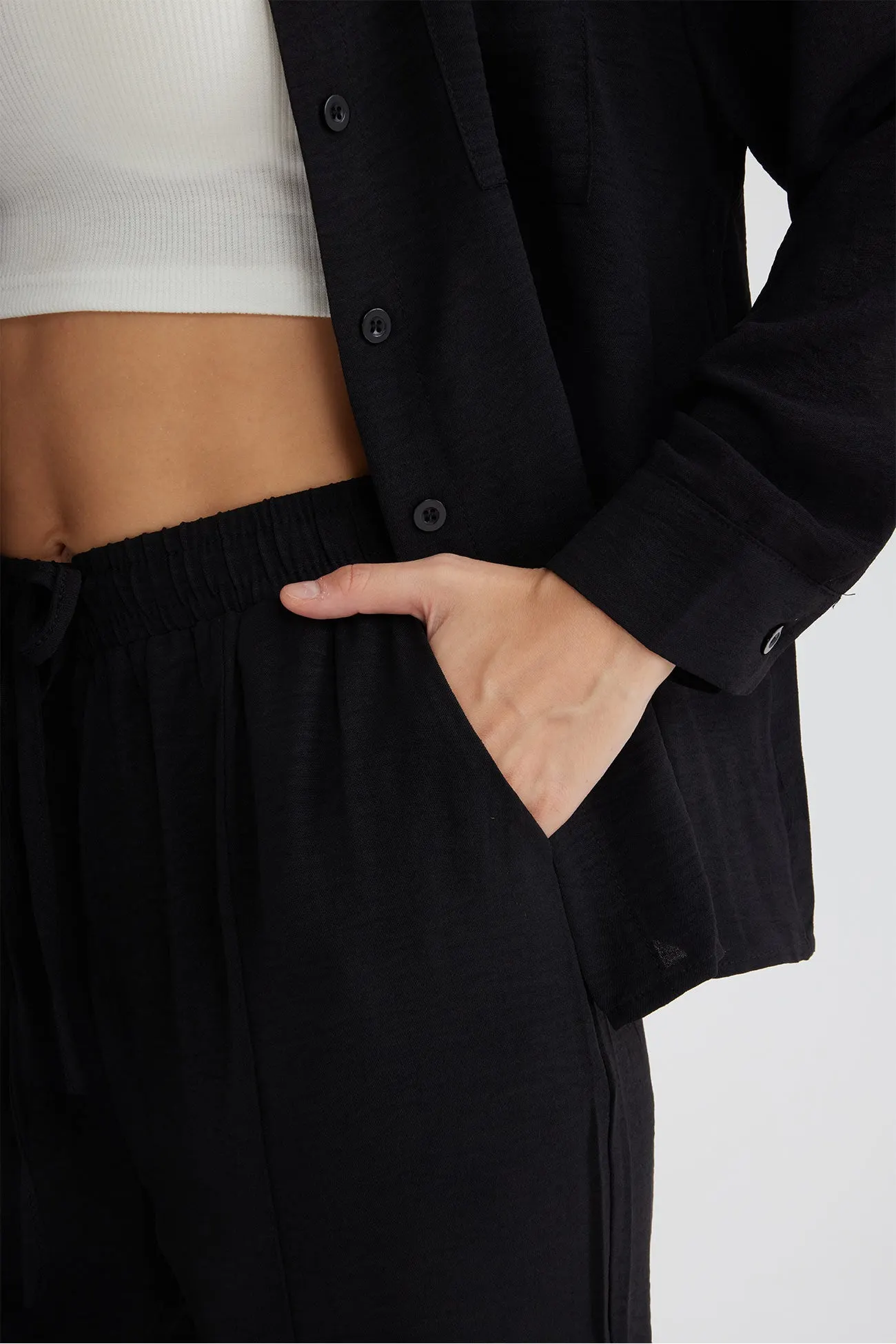 Maxct Long Sleeve Solid Color Shirt Long Pants Set - Image 49