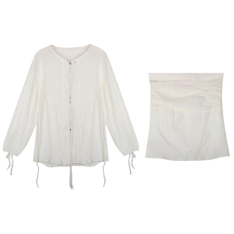 Maxct Lace Waist Bandage Long-sleeved Shirt Skirt Angel Suit