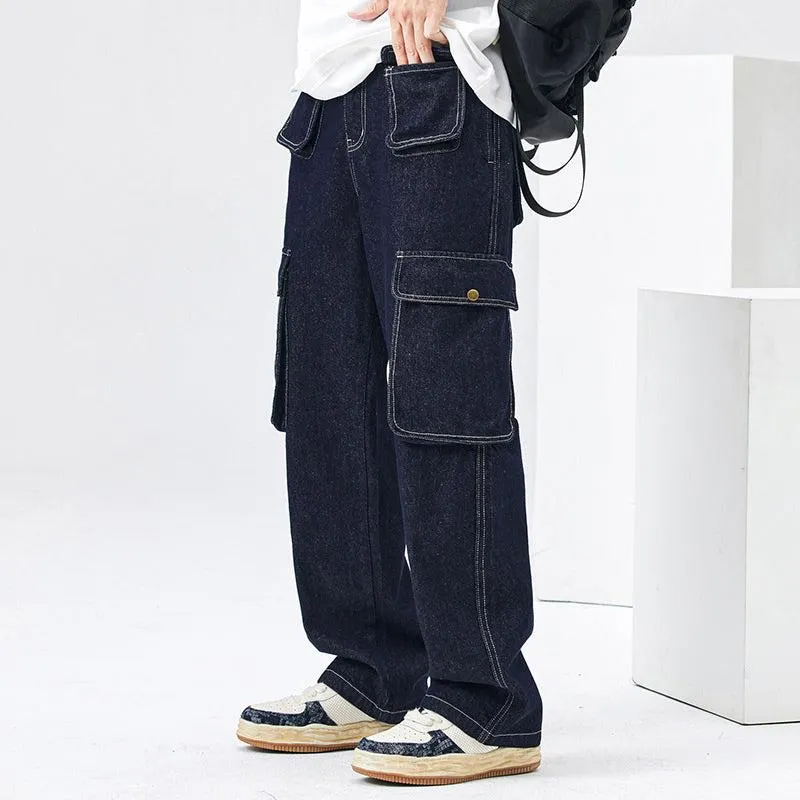 Maxct Elastic Waist Cargo Pocket Jeans Pants