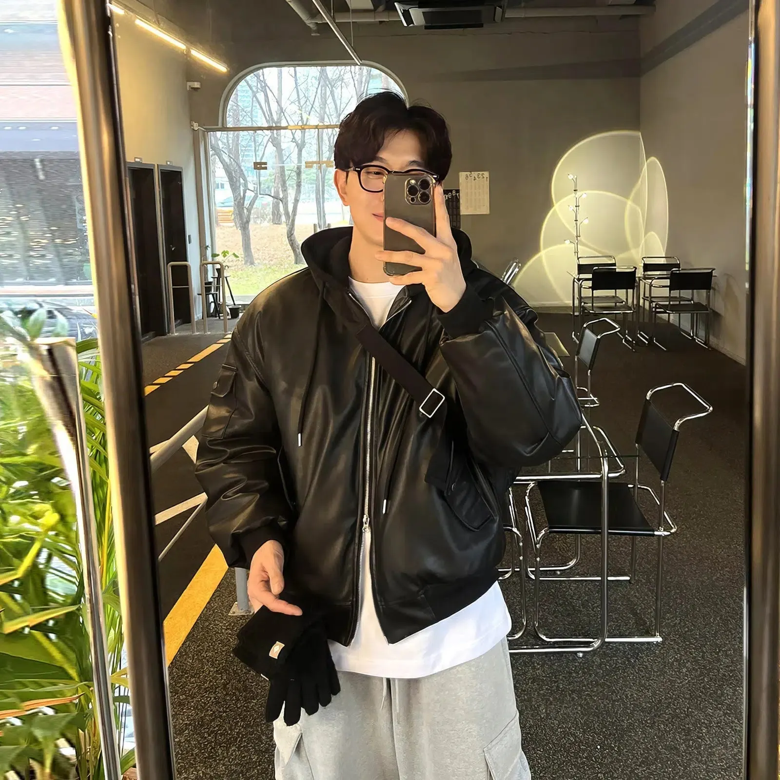 Maxct Two-piece Hooded PU Leather Jacket