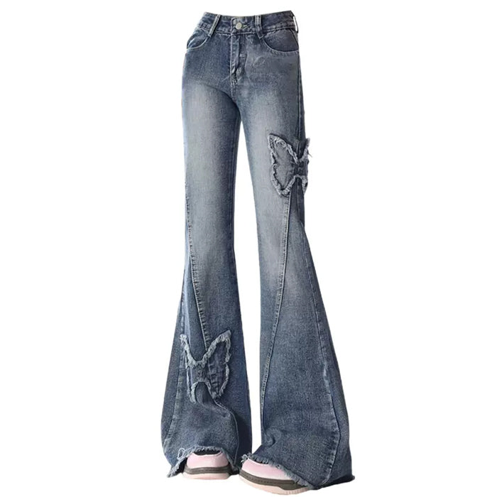 Y2K Butterfly Flare Jeans Maxct
