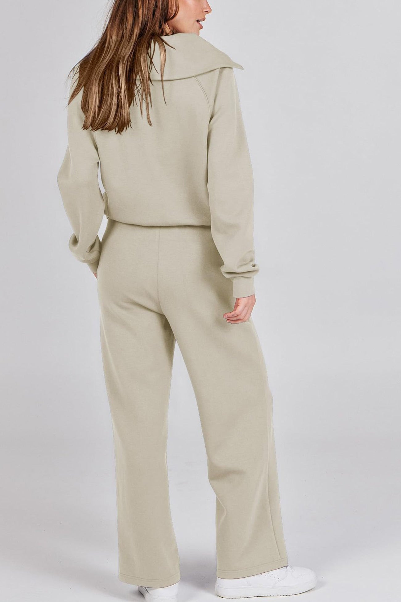 Maxct Lapel Zip-up Sweatshirt Wide Leg Long Pants Set