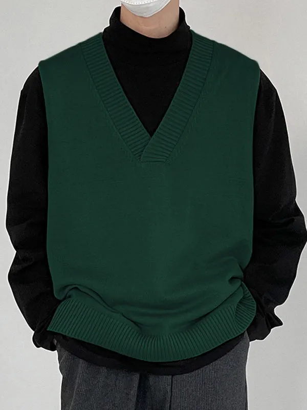 Maxct - Mens V-neck Loose Knitted Sleeveless Sweater Vest