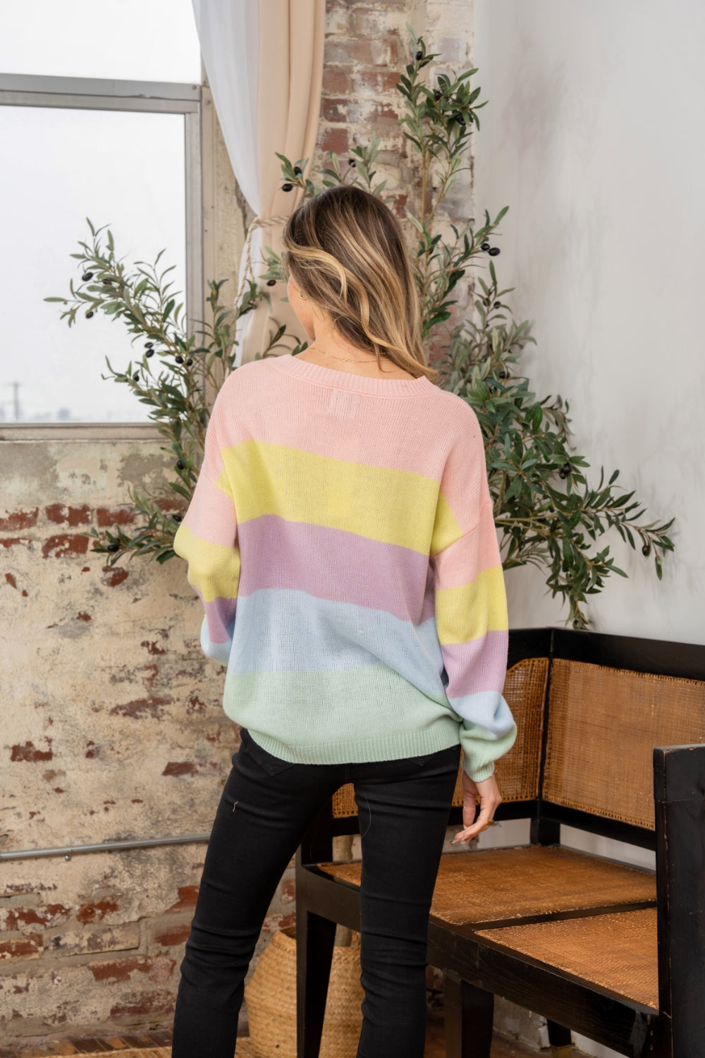 Maxct &Sew In Love Full Size Color Block Round Neck Dropped Shoulder Sweater