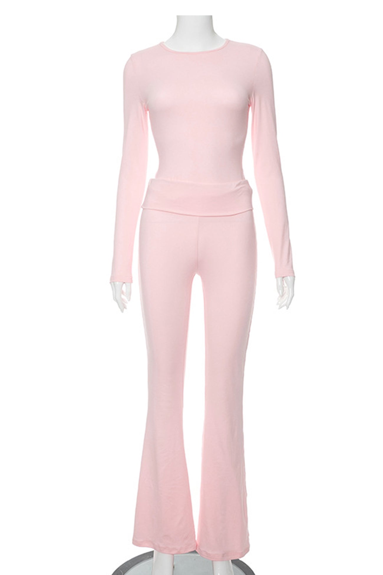Maxct Solid Crop Top Flares Long Pants Set
