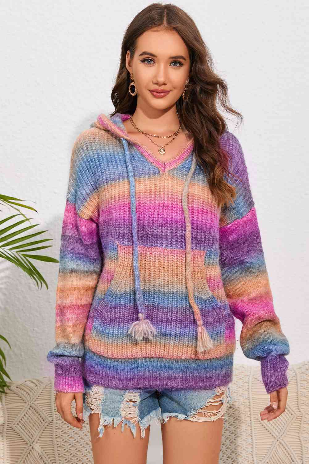 Maxct &Multicolor Dropped Shoulder Hooded Sweater