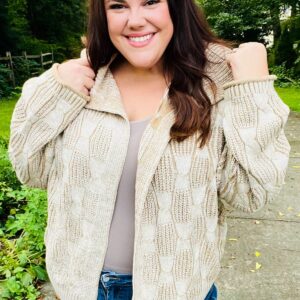Maxct &Autumn Vibes Taupe Textured Cable Knit Collared Cardigan