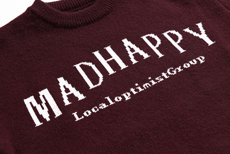 Maxct 5574 Claret Red Knitted Lettered Crewneck Sweater