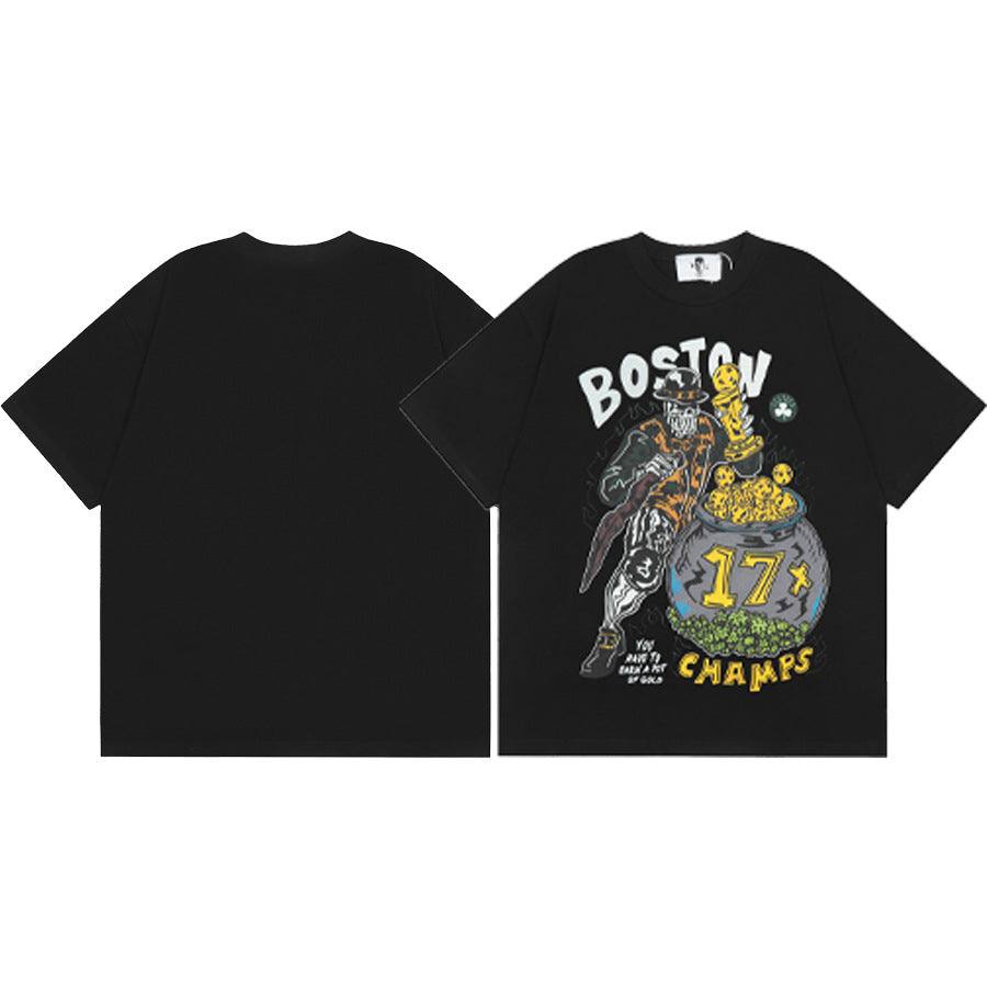Maxct t shirt American Warren Lotas Joint-Name Skull Character Print Men's Loose round Neck Short Sleeve T-shirt Fashion Brand
