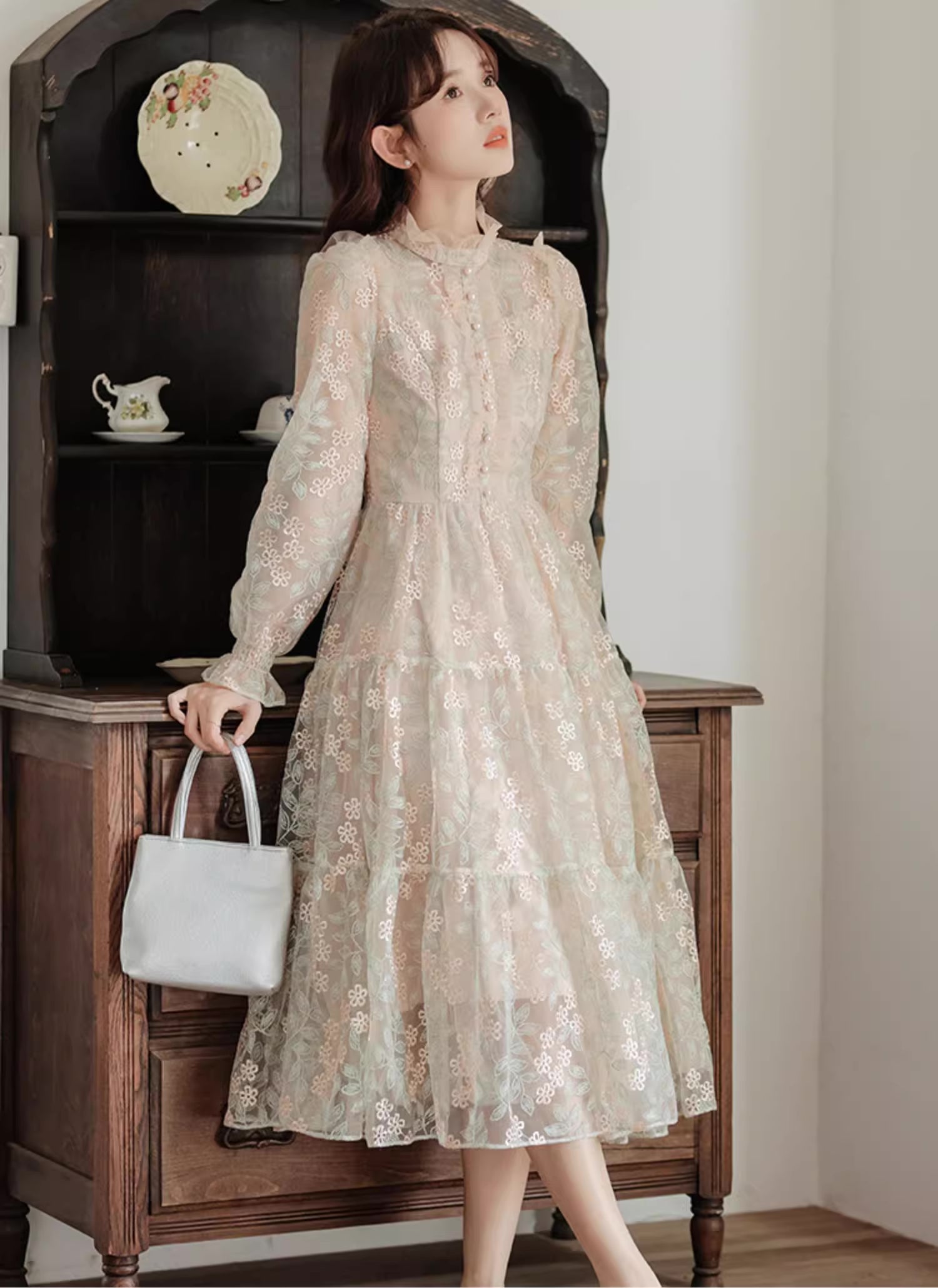 Flower Vines Embroidered Midi Dress Maxct