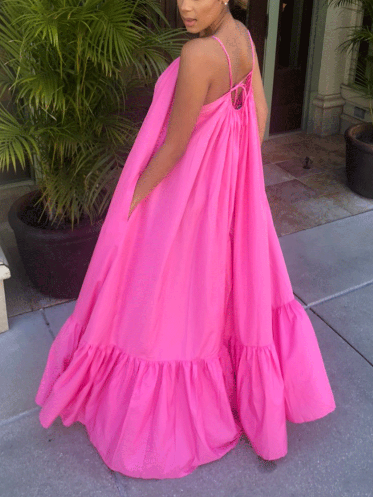 Spaghetti Strap Ruffle Maxi Dress Maxct
