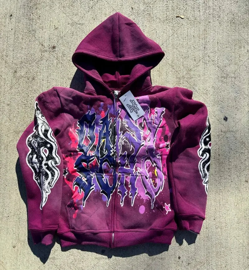 Maxct Fashion Trendy Color Letter Printed Oversize Hoodie Men's Y2K Spring and Autumn Retro Loose Pullover Sweatshirt Women's