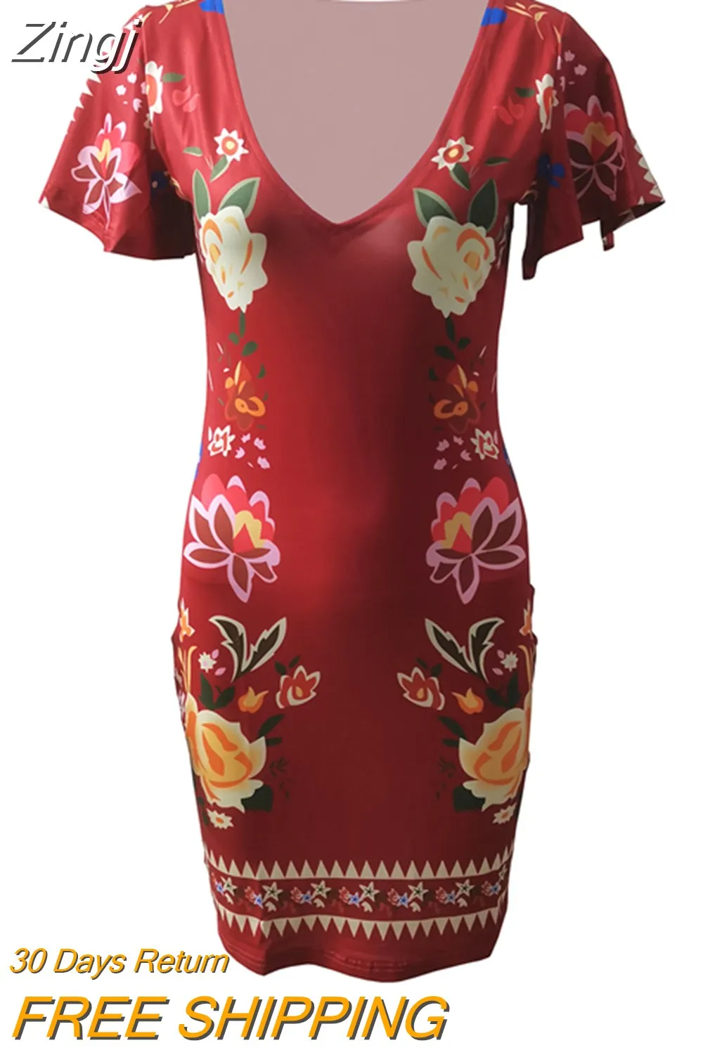 Maxct Women Elegant Dress Vintage Floral Print Ruffles Bodycon Dress for Party Cocktails Casual Mini Dress Vacation Dress