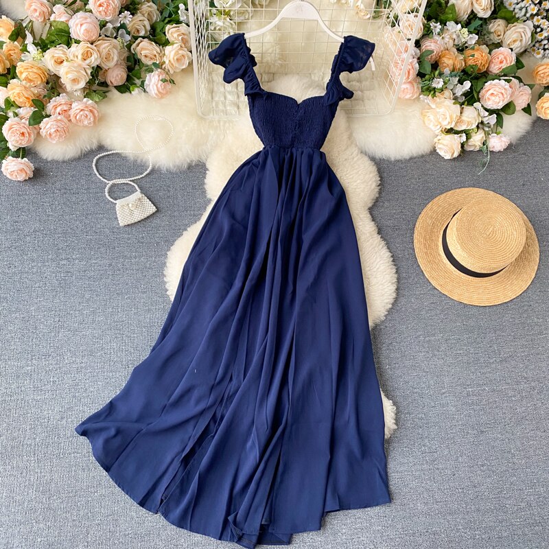 Maxct High Waist Slash Neck Women Long Dress Elegant Big Swing A-line Vestidos Verano Vintage Green/Red Party Robe For Female