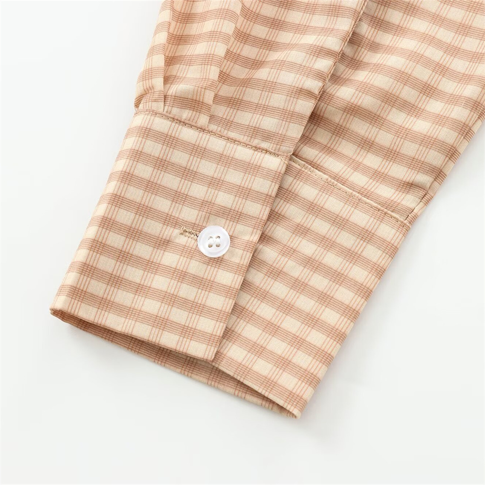 Maxct Autumn New Product Women's Fashion Loose Casual Collar Long Sleeve Pocket Decorative Checkered Shirt