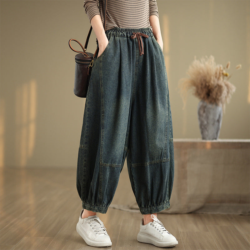 Maxct Women Autumn Retro Loose Denim Harem Pants