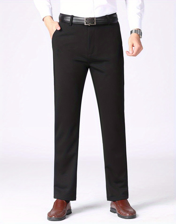 Classic Design Dress Pants, Men's Casual Solid Color Slightly Stretch Dress Pants For Spring Summer Business