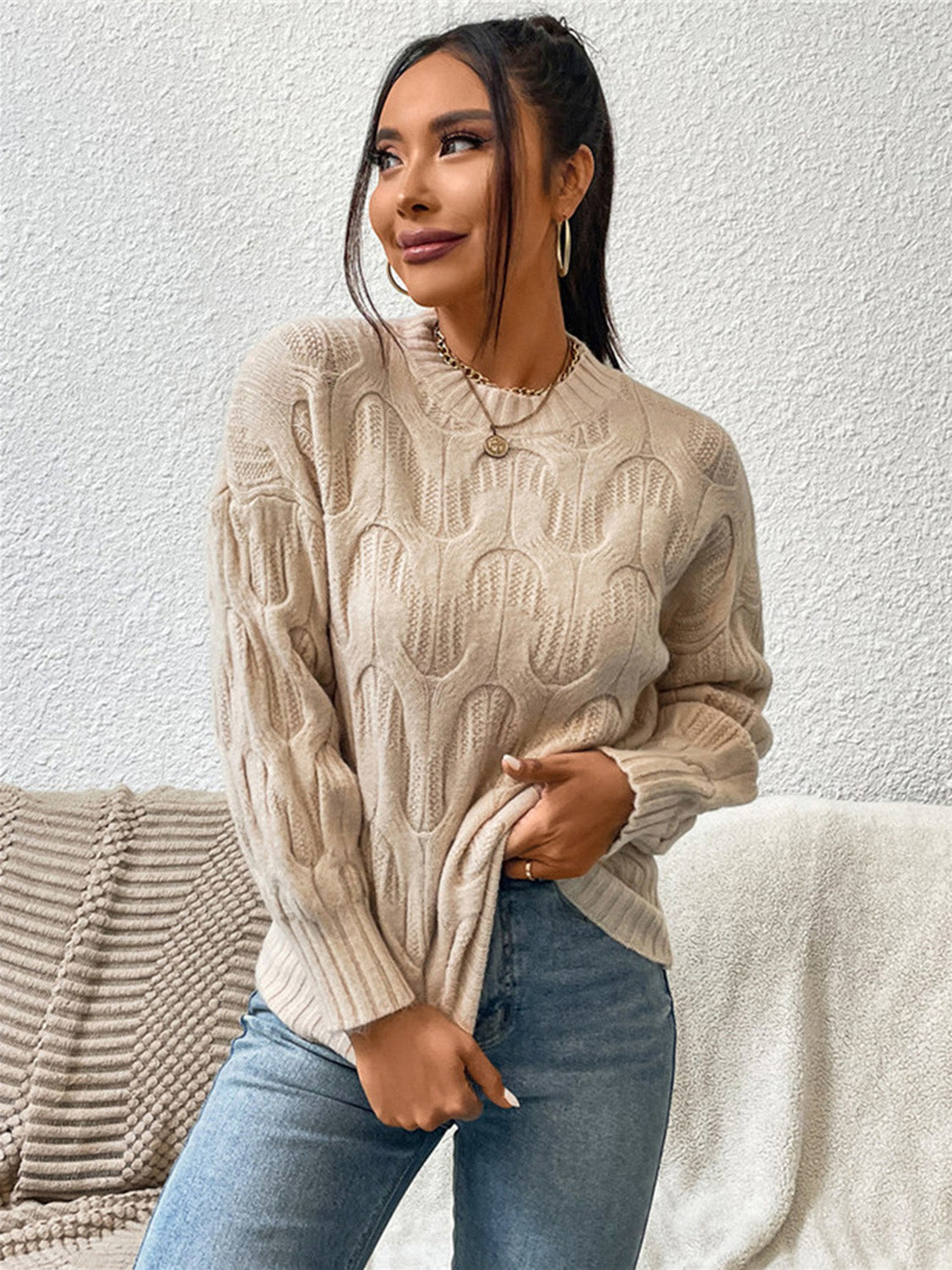 Maxct &Round Neck Long Sleeve Sweater