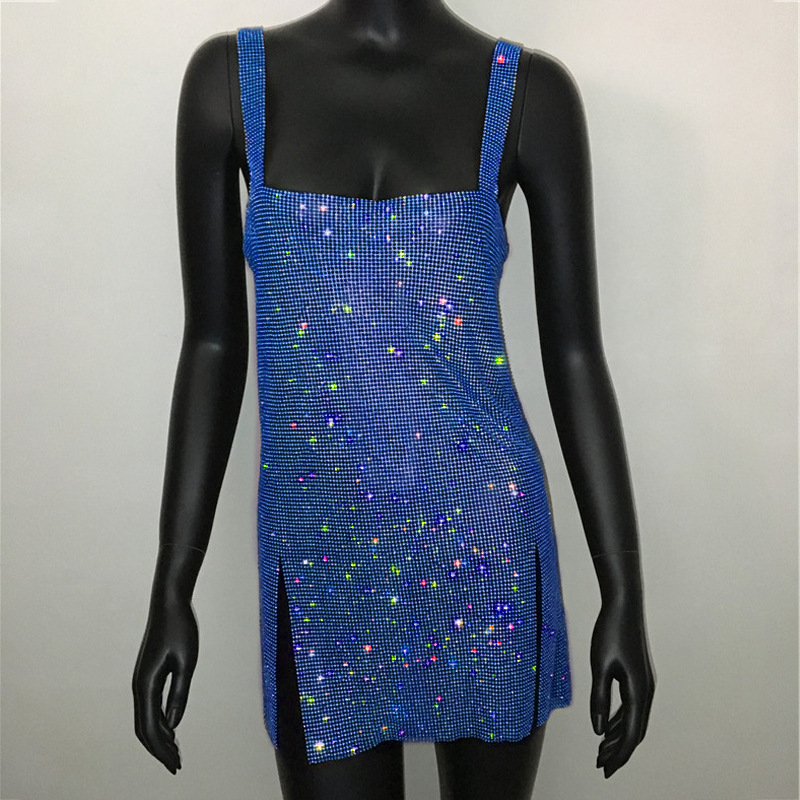 Maxct cybergoth dress to impress Fashion Women's Sexy Low Cut Rhinestone Dress Hot Girl Short Skirt Metal Suspender Dress Gown