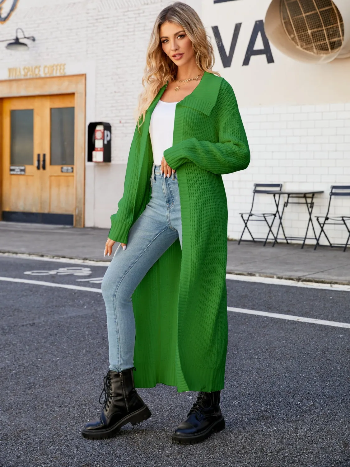 Maxct &Full Size Collared Open Front Duster Cardigan