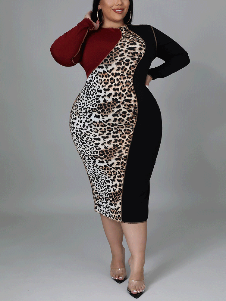 Leopard Patchwork Midi Dress Maxct