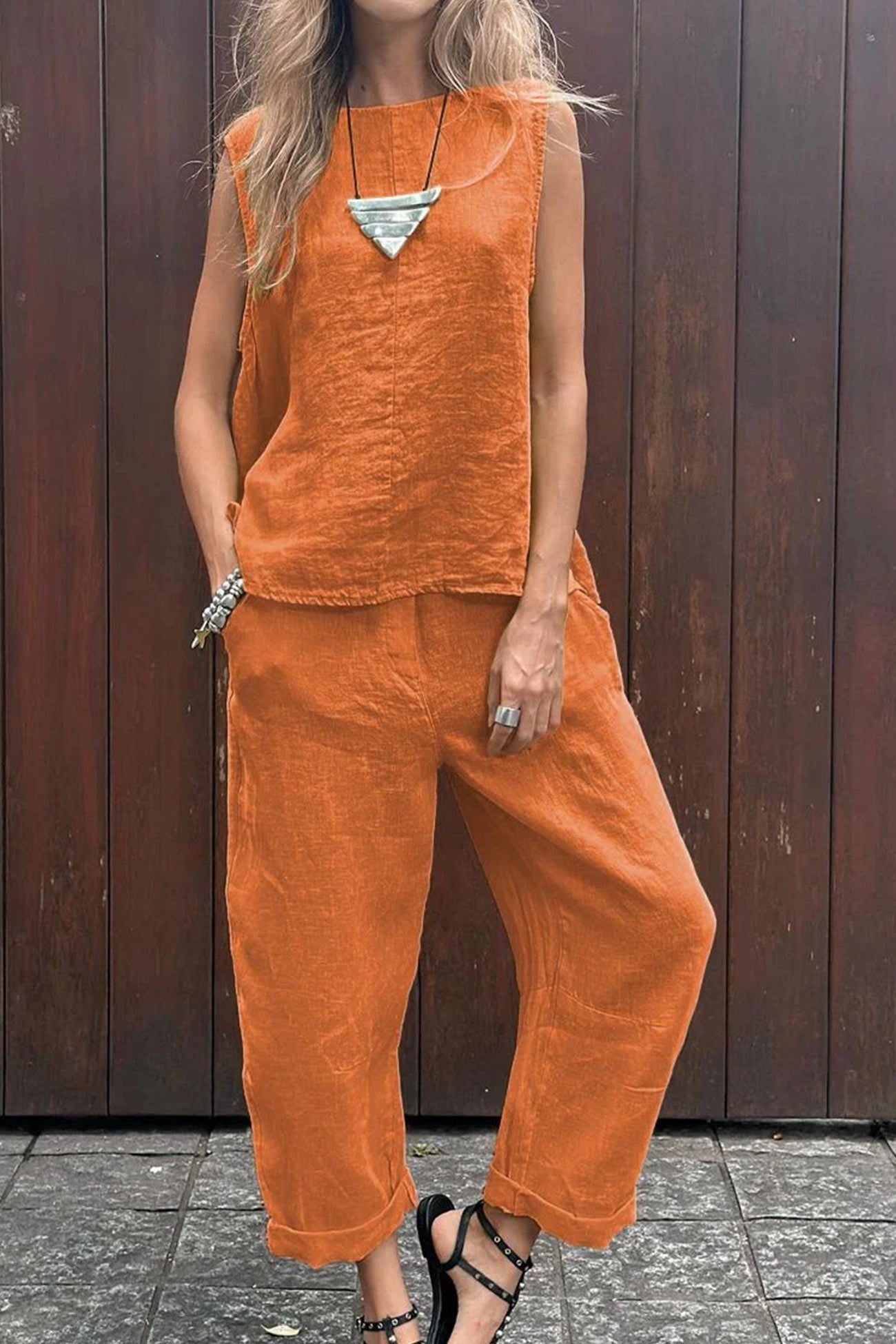 Maxct Solid Tank Top Long Pants Set