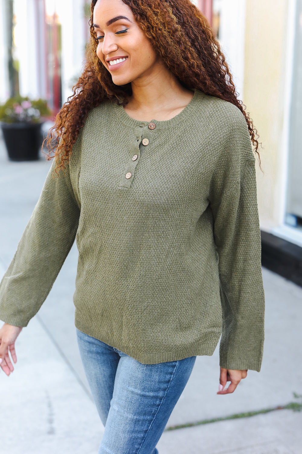 Maxct &Beautiful You Moss Green Button Down Ribbed Sweater