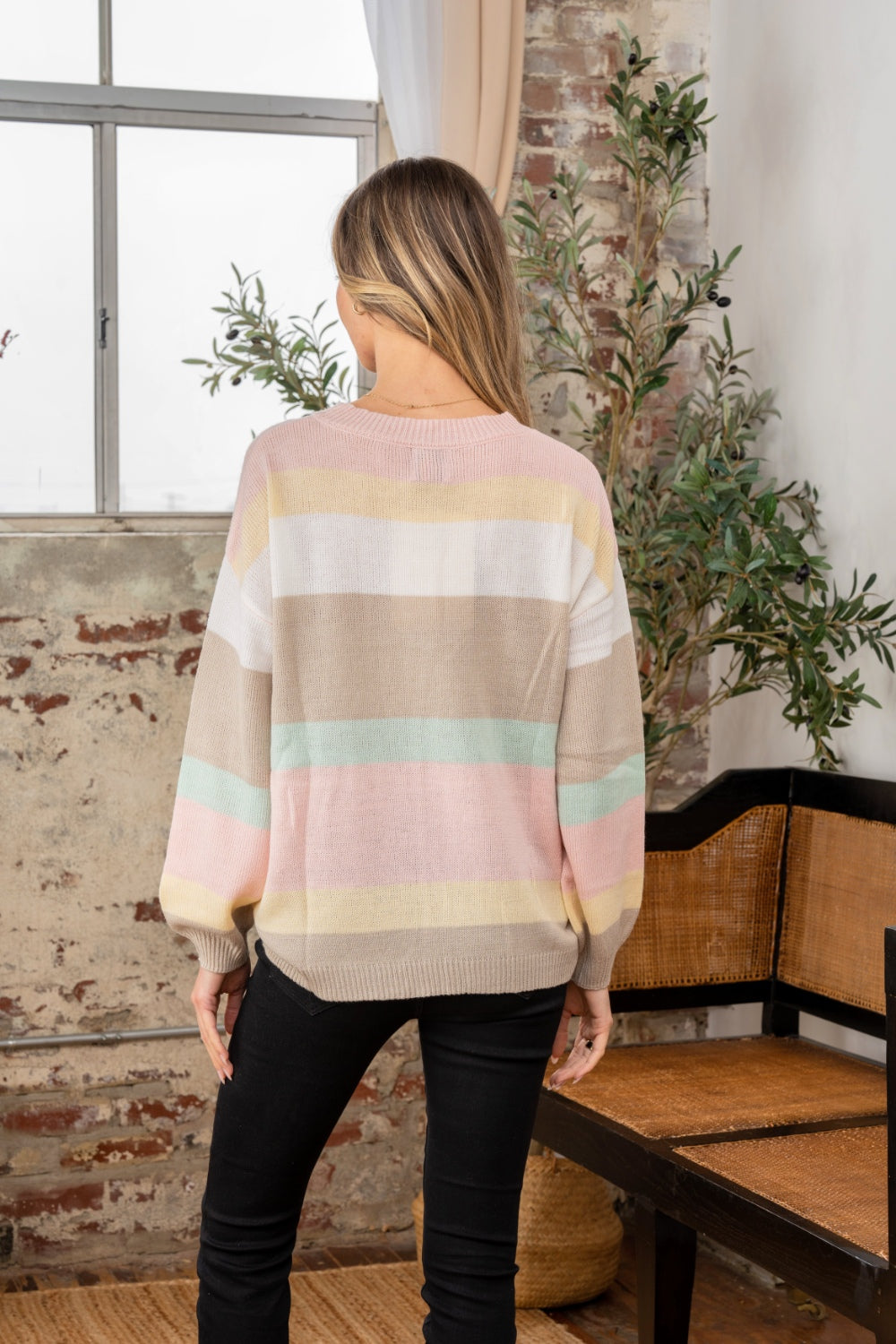 Maxct &Sew In Love Full Size Color Block Round Neck Sweater
