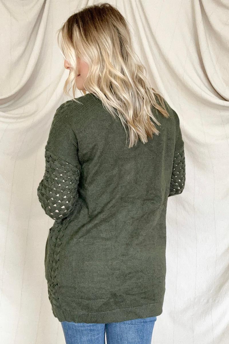 Maxct &Open Front Woven Texture Knitted Cardigan With Pockets