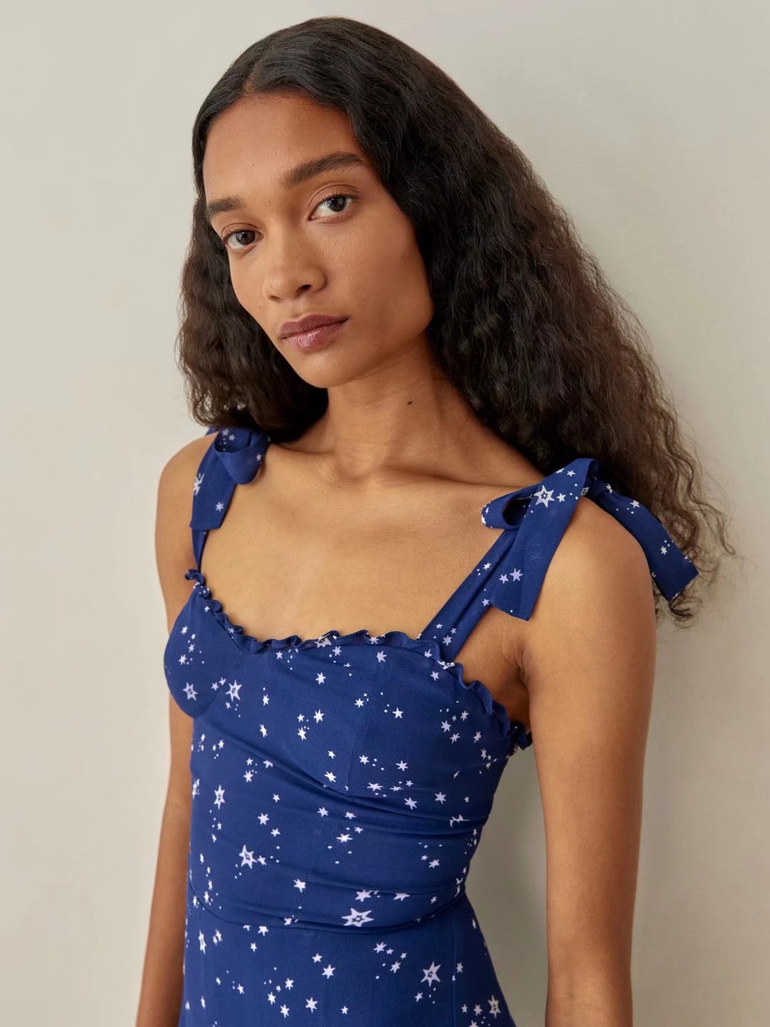 Maxct dress Spring New French Retro Fashion Casual Printed Slim-Fit Wooden Ear Lace-up Dress