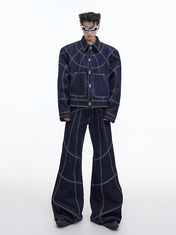 Oversize Stitch Denim Jacket & Wide-leg Stitch Denim Jeans Setup NA676