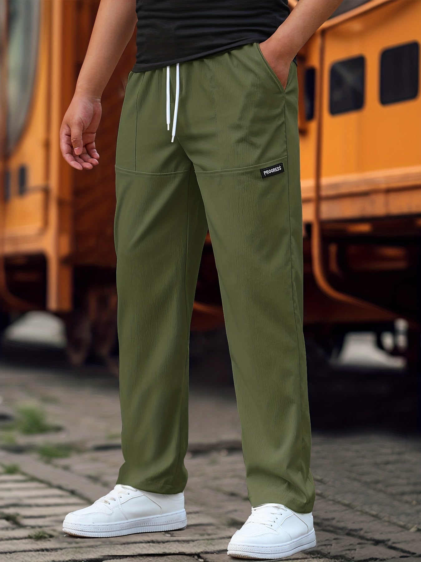 Maxct  Men's Straight Leg Casual Work Pants, Classic Design Waist Drawstring Joggers For Fitness