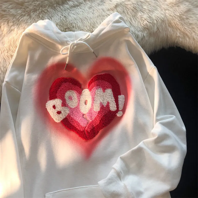 Maxct Love hooded sweater Y2K autumn new Korean version of loose long-sleeved shirt female student flocking love letter jacket trend