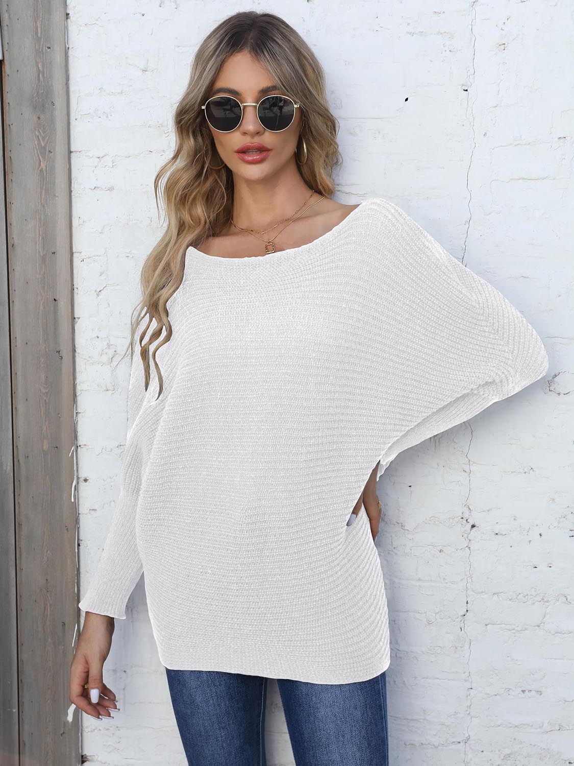 Maxct &Full Size Horizontal Ribbing Dolman Sleeve Sweater - Image 8