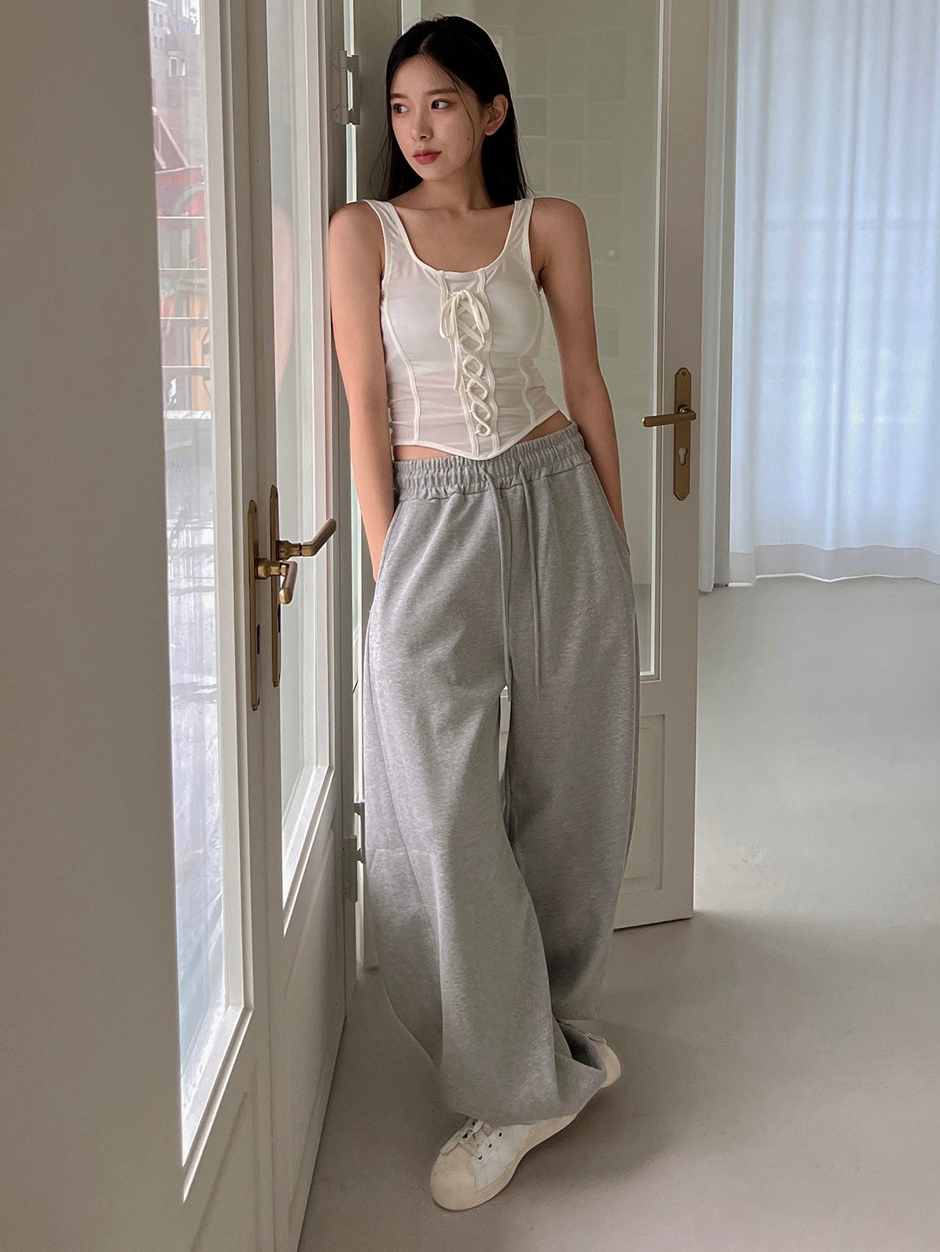 Maxct Drawstring Waist Wide Leg Sweatpants