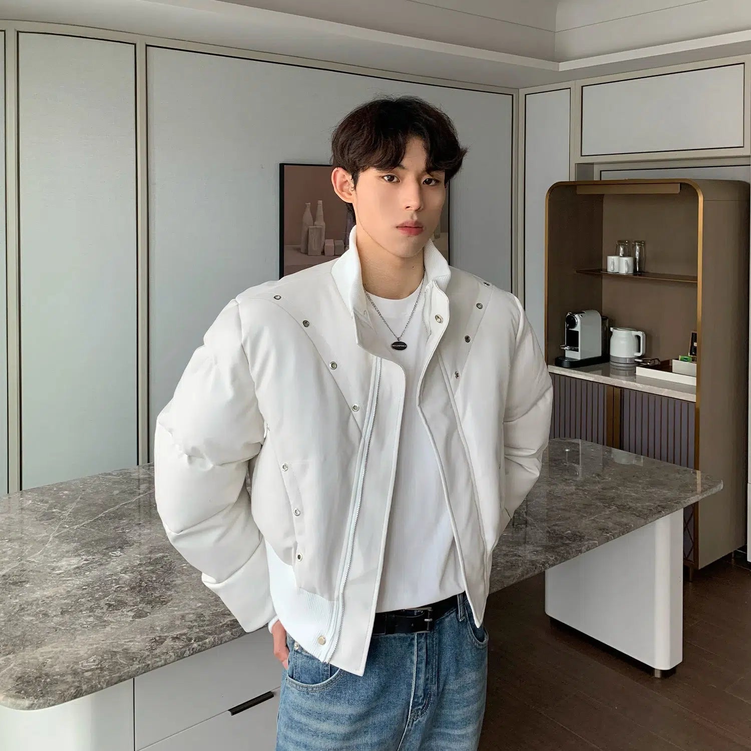 Maxct Baseball PU Leather Padded Bomber Jacket