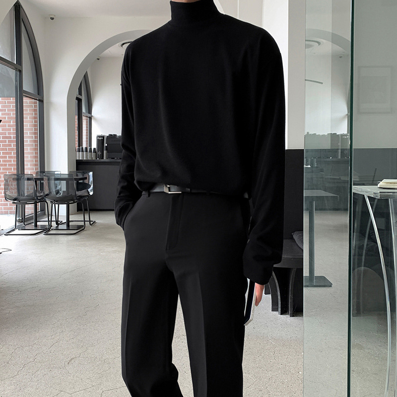 Maxct classy outfits men Solid Color Half Turtleneck Men's Spring and Autumn Long-Sleeved T-shirt Bottoming Shirt Korean Style Loose Casual High Sense Autumn Inner Wear Men