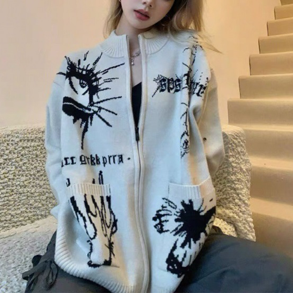 Maxct Different Print Big Pocket Knit Cardigan