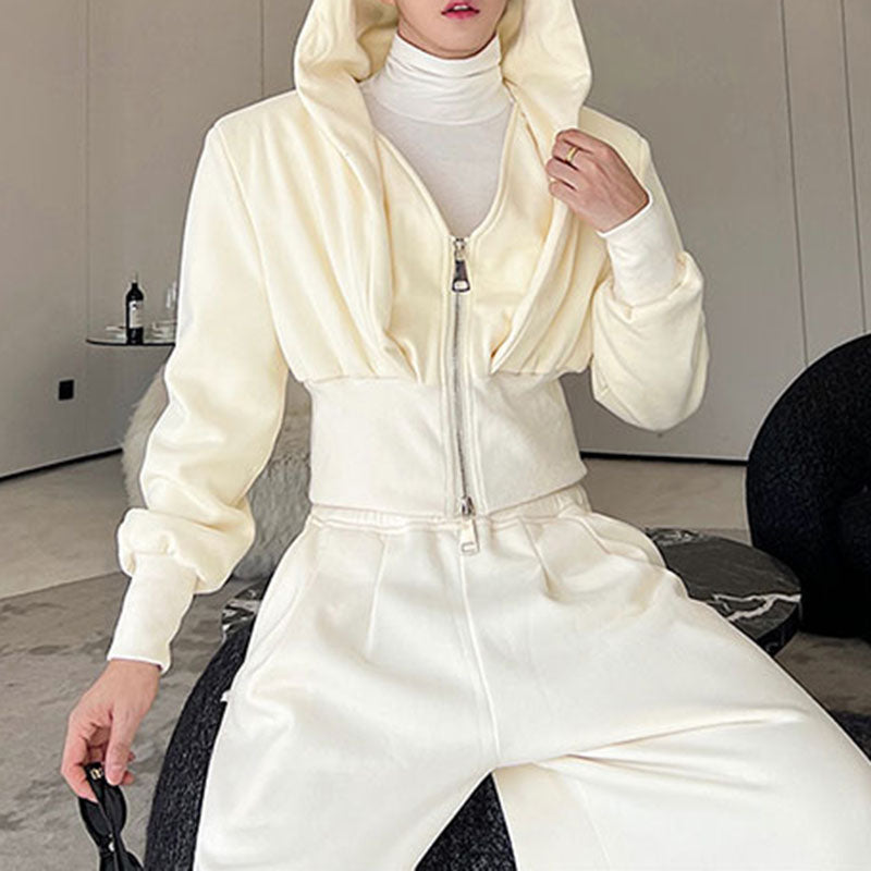 Maxct Retro Knit Cropped Sweater Wide-Leg Trousers Two-Piece Set