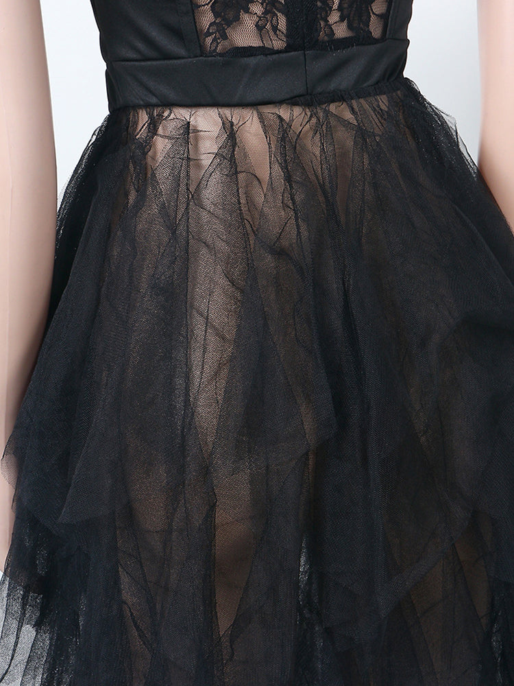 Lace Slit Tulle Dress Maxct