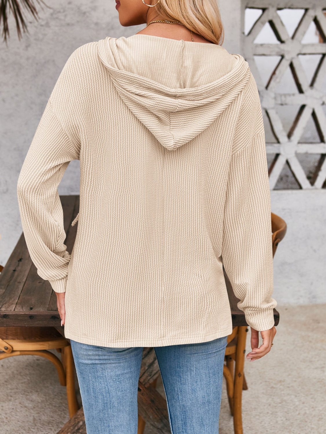 Maxct &Double Take Drawstring Dropped Shoulder Long Sleeve Hoodie