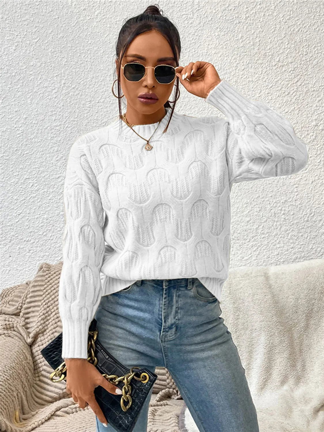 Maxct &Round Neck Long Sleeve Sweater