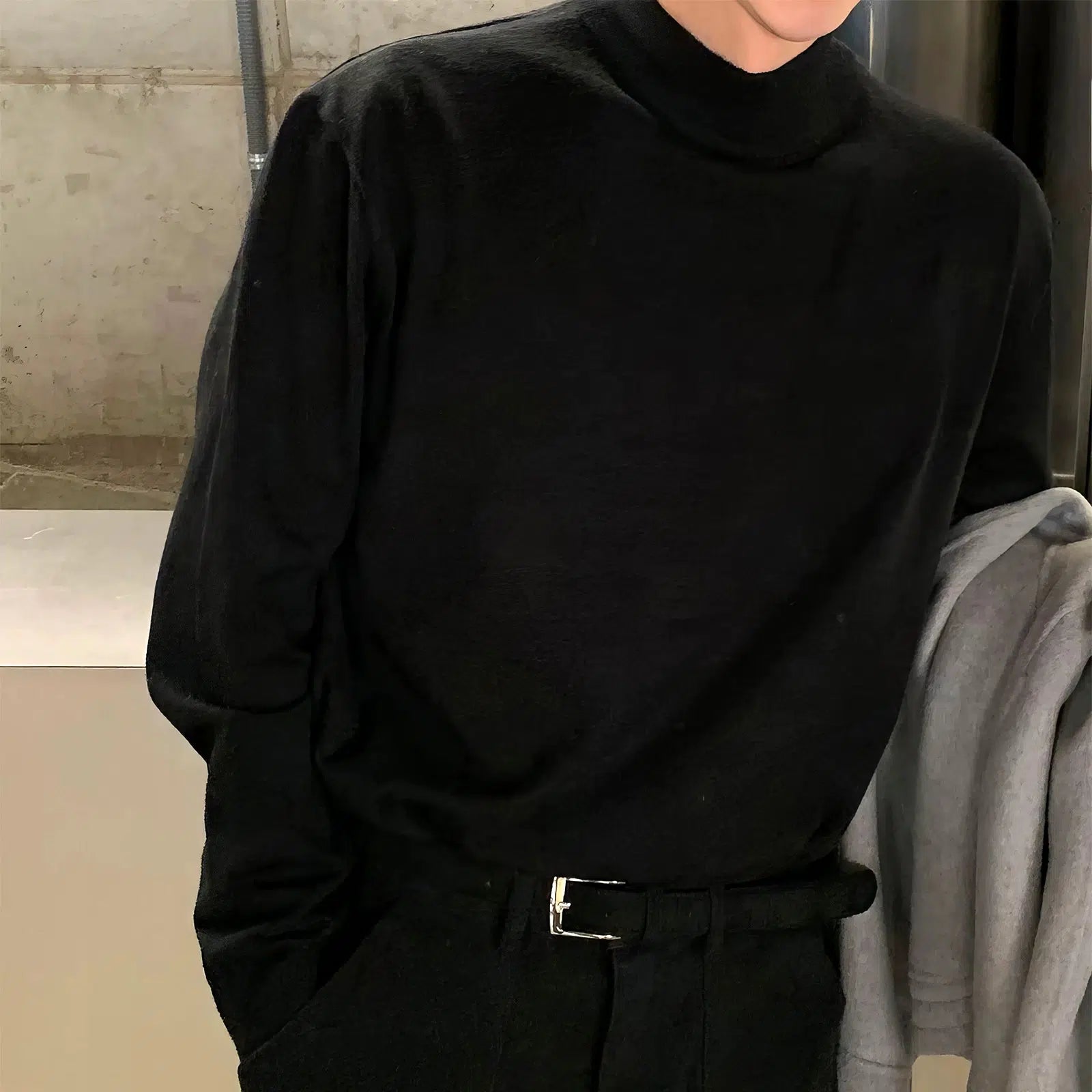 Maxct Black Half Turtleneck Bottoming Sweater
