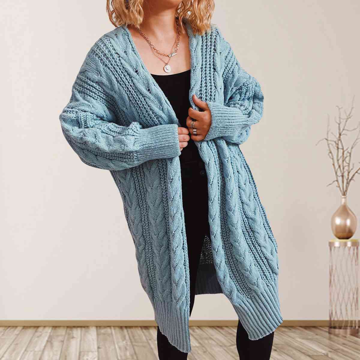 Maxct &Cable-Knit Open Front Dropped Shoulder Cardigan