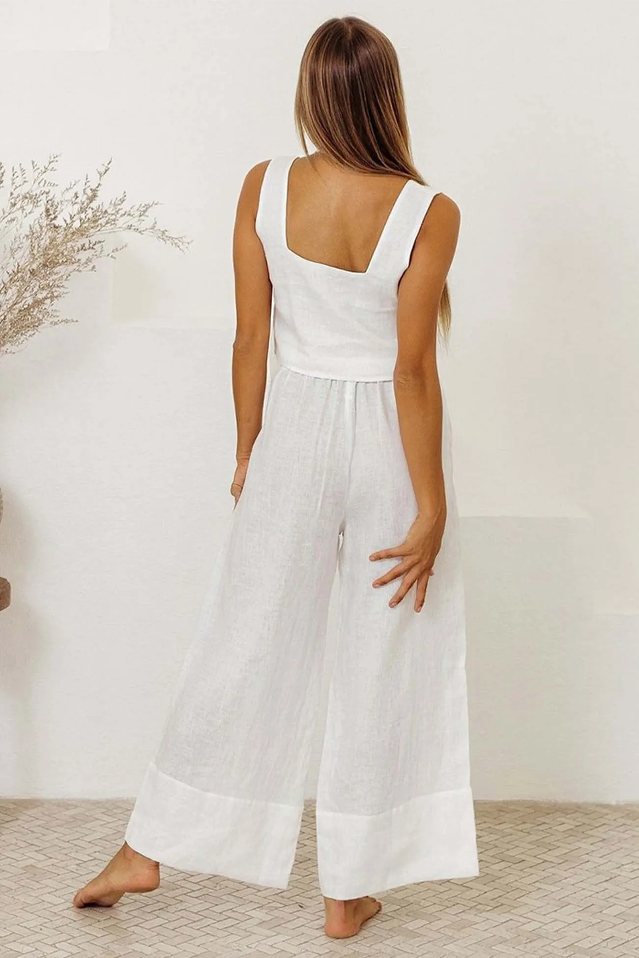 Maxct Cotton Waist-Tie Square Neck Pants Set