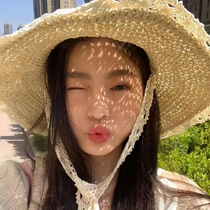 Straw Hat Ins Young Adult Shoelace Summer Outing Lace