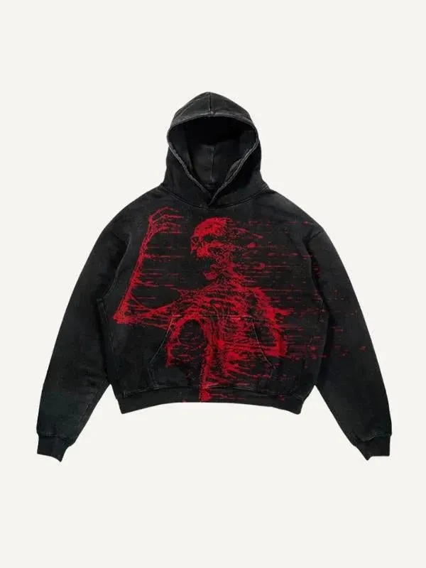Maxct 2024 New Color Matching Skull Print Pocket 3D Sweater Hoodie Sweatshirt Cos Clothing