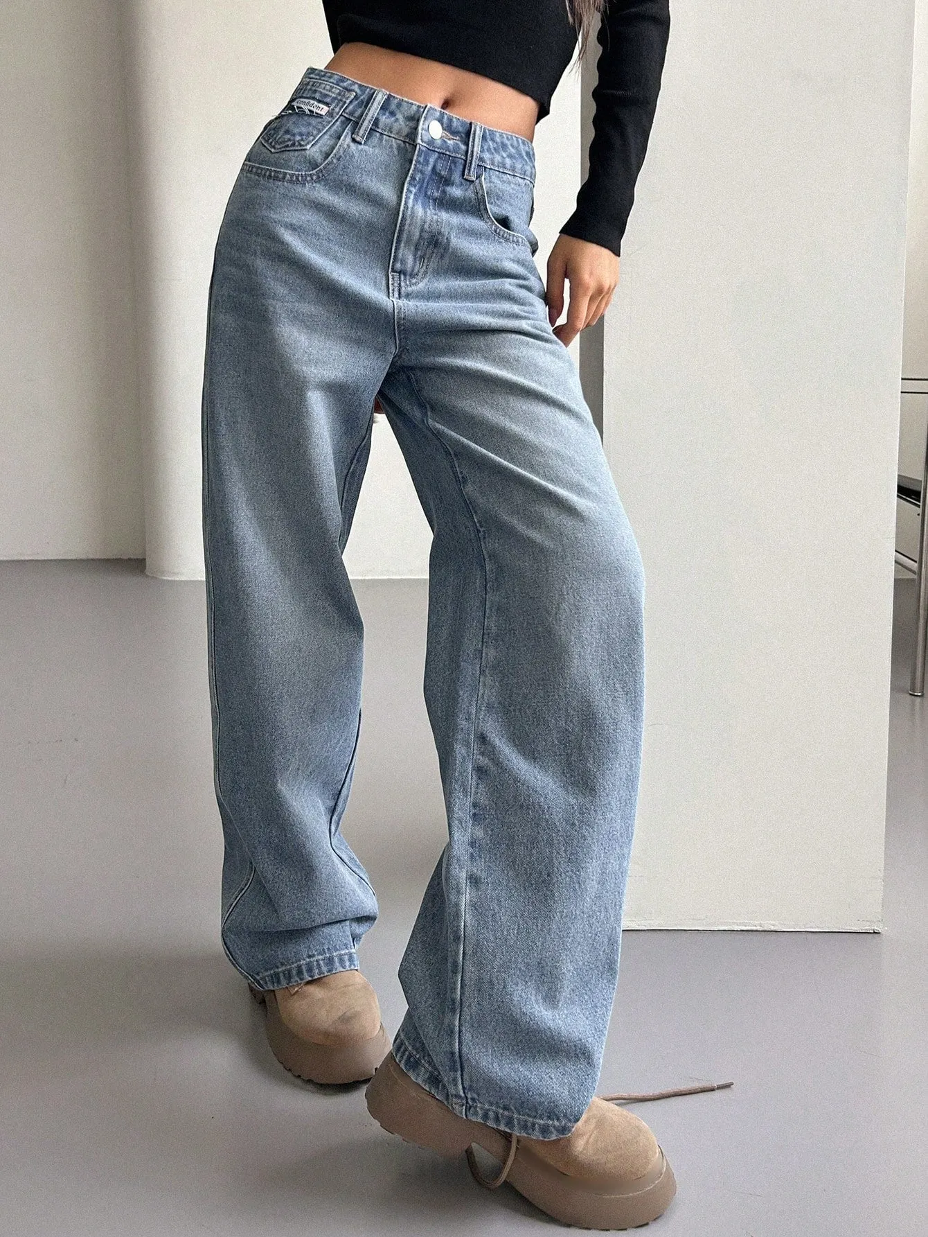 Maxct Women's Casual Wide-Leg Denim Pants With Pockets