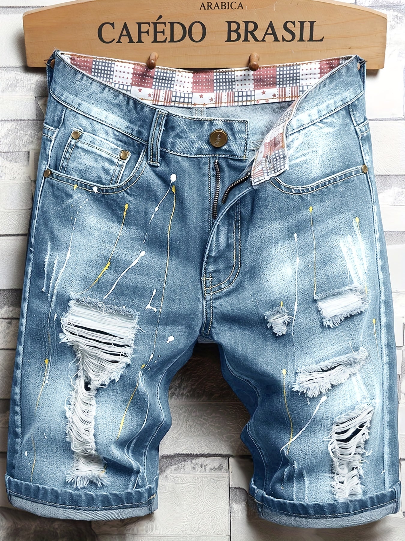 Maxct  Men's Stylish Short Jeans, Casual Straight Distressed Fit Ripped Denim Shorts For Summer