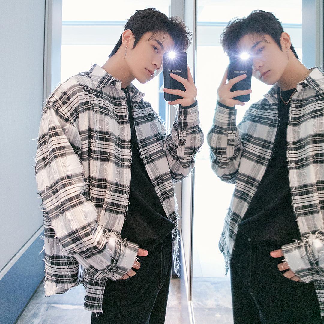 Maxct Fringed Plaid Shirt Jacket